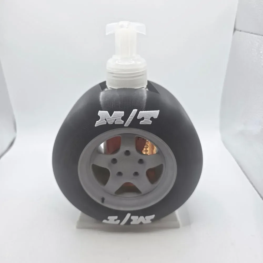 3D Printed Tire Soap Dispenser Holder | Mickey Thompson M/T Racing Wheel Garage